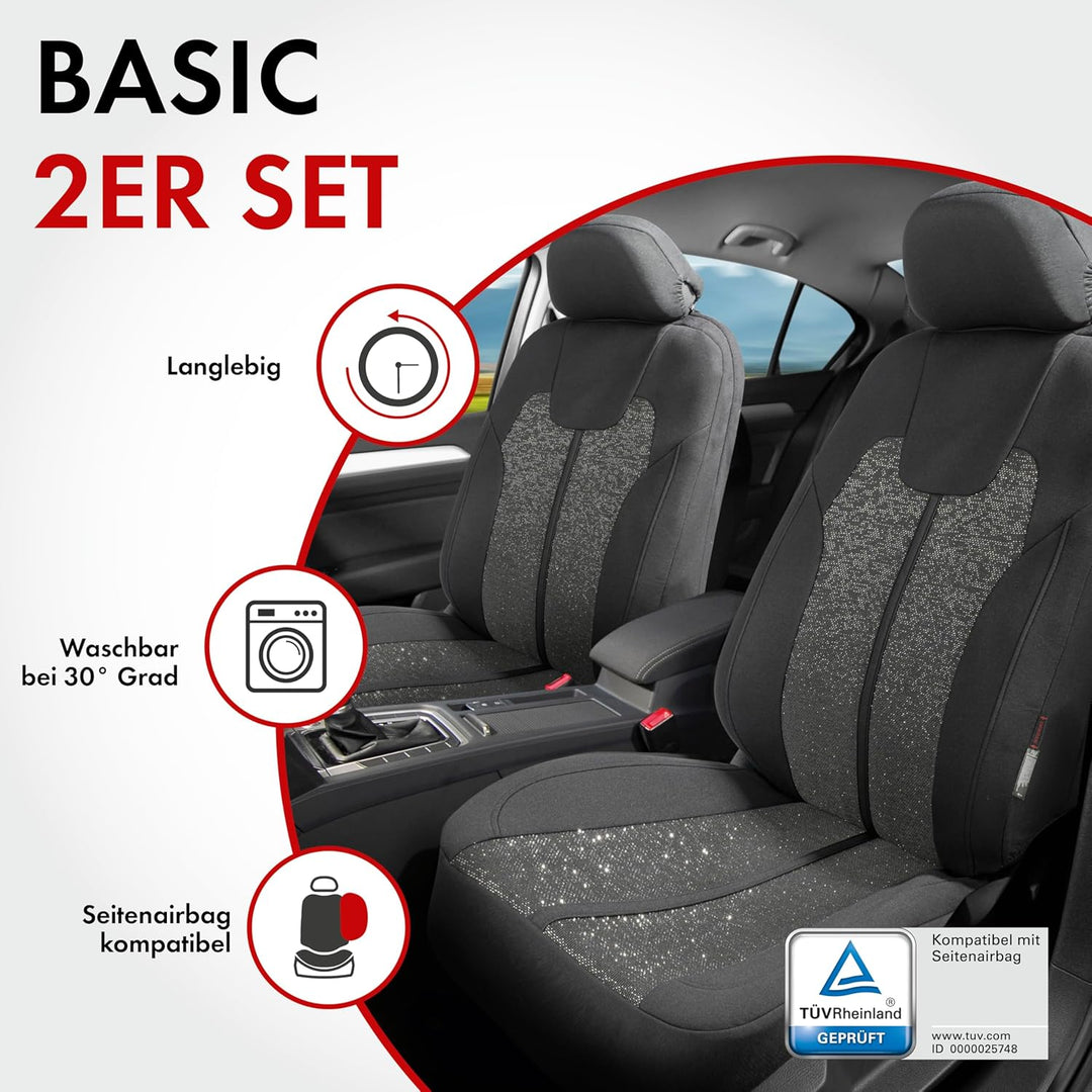 Walser Autositzbezüge Corso mit Reissverschluss, Zipp-IT Schonbezüge, 2 Vordersitzbezüge schwarz/Sil
