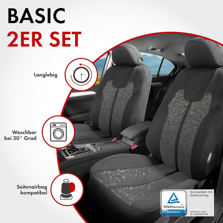 Walser Autositzbezüge Corso mit Reissverschluss, Zipp-IT Schonbezüge, 2 Vordersitzbezüge schwarz/Sil