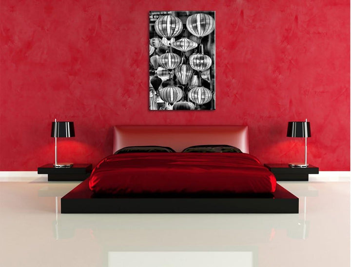 Pixxprint Monocrome, chinesische Laternen, Format: 100x70 auf Leinwand, 100x70