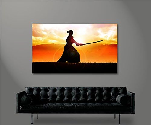 islandburner Bild Bilder auf Leinwand Samurai Kämpfer im Sonnenuntergang 1p XXL Poster Leinwandbild