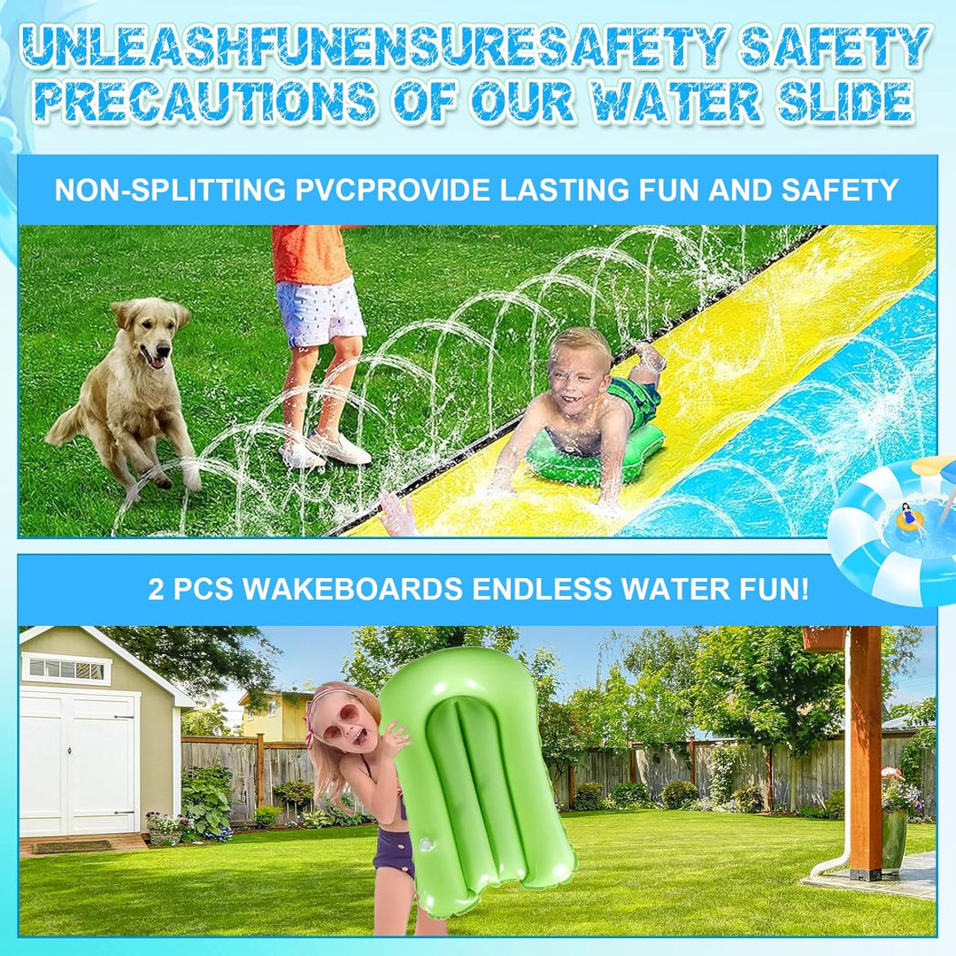 Wasserrutsche Garten 15.8ft/480cm,Doppelrutsche mit Eingebautem Sprinkler,Aufblasbare Wasserrutsche