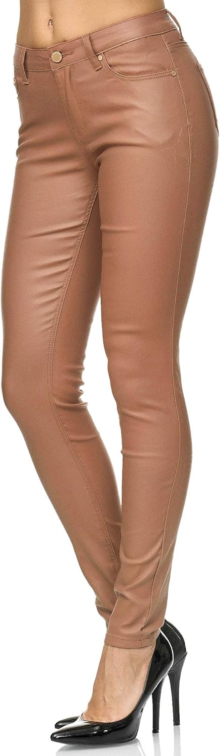 Elara Damen Hose Kunstleder Push Up Effekt Chunkyrayan 34 Slim Braun Fällt Eine Nummer Kleiner aus,
