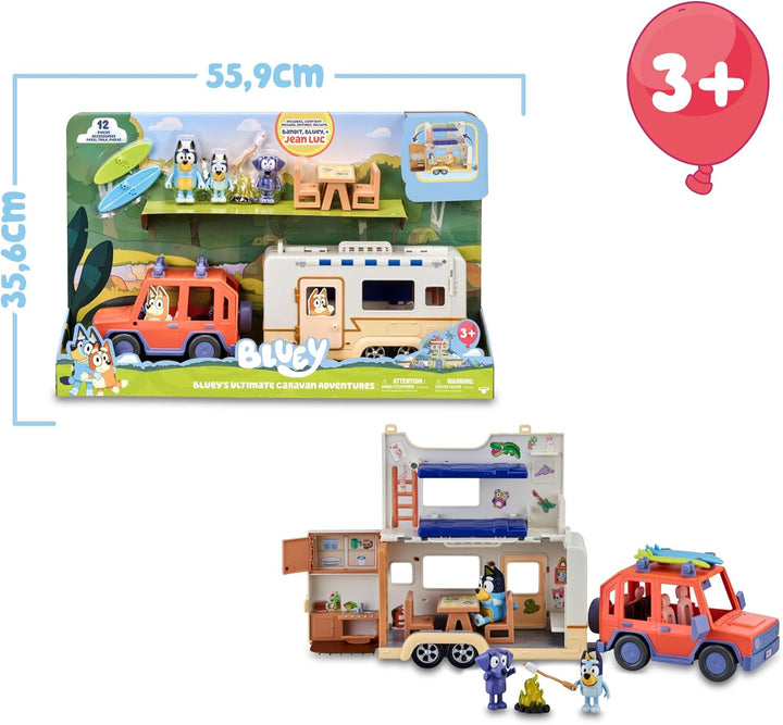 Bluey - Set Family Cruiser + Campervan, Playset für Familienautos, mit 3 Figuren, 10 Accessoires und