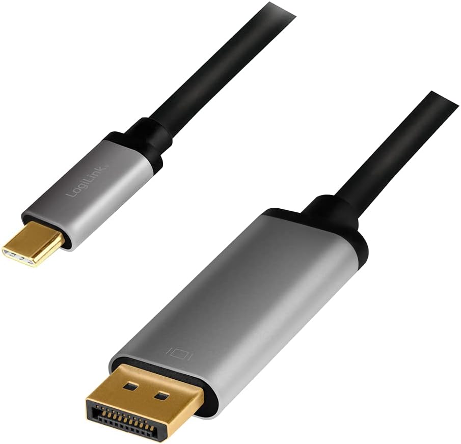 LogiLink CUA0100 - USB 3.2 Gen 1-DisplayPort Anschlusskabel 4K/60 Hz, Alu, schwarz/grau, 1,8 m
