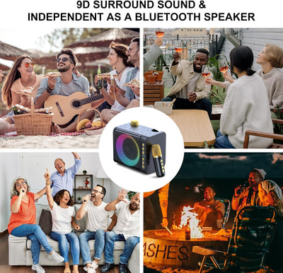 Karaoke Anlage mit 2 Drahtlosen Mikrofonen, 9D Tragbare Bluetooth Karaoke Maschine, Karaoke PA-Syste