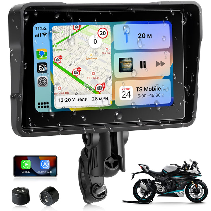 Jansite Motorrad Carplay Bildschirm Android Auto mit TPMS Reifendruckkontrollsystem, Motorrad Navi m