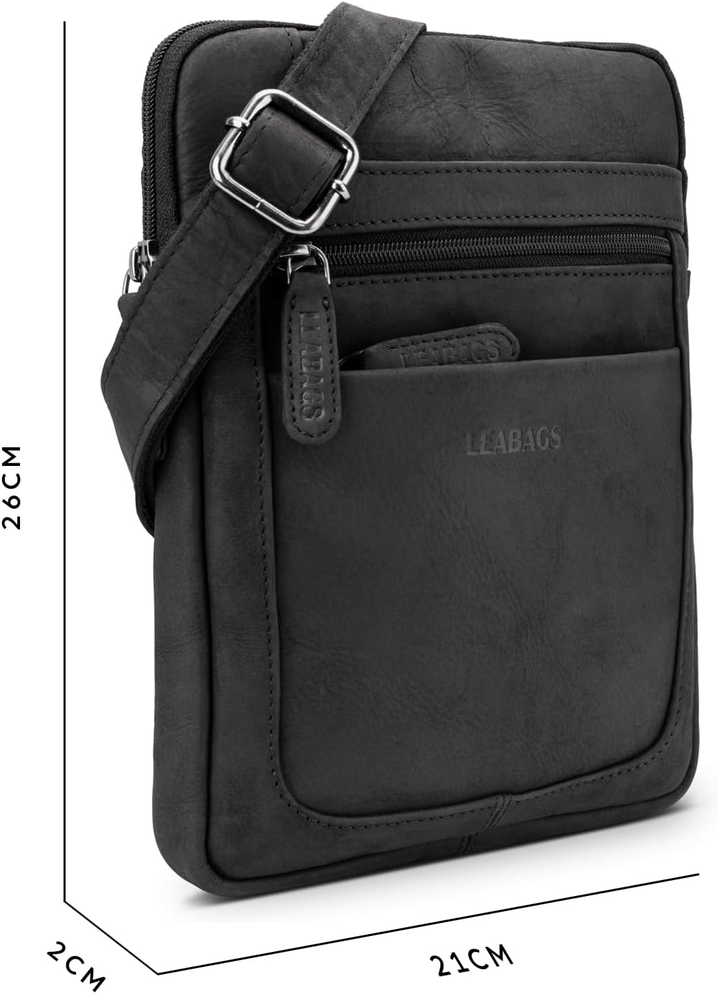 LEABAGS Detroit Umhängetasche Herren – Kleine Leder Umhängetasche 21x26 cm – Mini Crossbody Tasche m