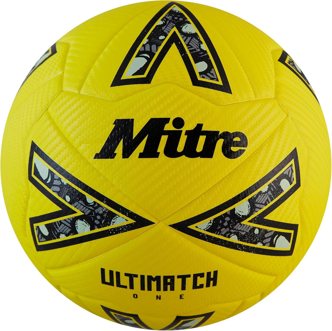 Mitre Ultimatch Fussball | verbesserte Ballkontrolle Fluoreszierendes Gelb/Schwarz/Circular-Grau 3,