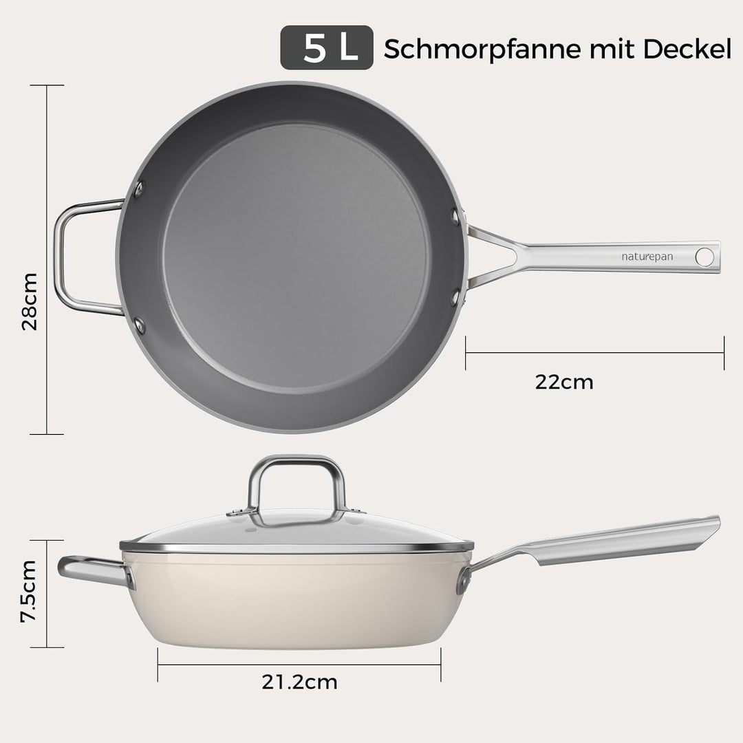 28cm Keramik Pfanne mit deckel, DiamondTitan-Keramikbeschichtung, Antihaft Keramik Bratpfanne mit Ed