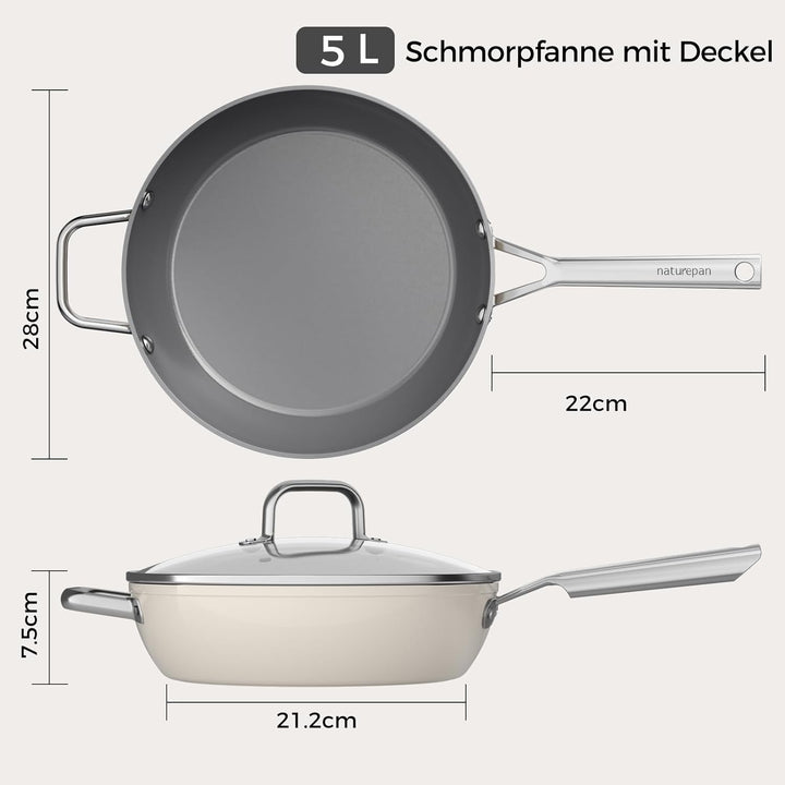 28cm Keramik Pfanne mit deckel, DiamondTitan-Keramikbeschichtung, Antihaft Keramik Bratpfanne mit Ed