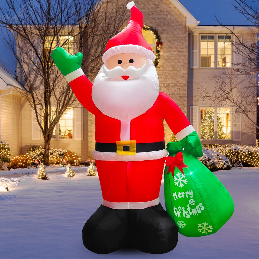 245cm Aufblasbar Weihnachtsmann mit LED Lichtern | 8 FT Aufblasbar Weihnachtsdeko IP44 Wasserdichter