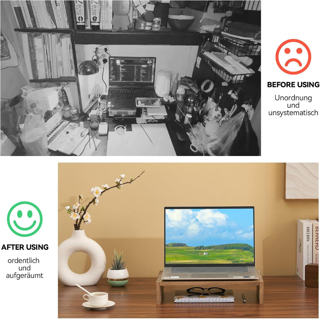 KIRIGEN Holz Monitorständer – Desktop Organizer für PC/Laptop/TV/Drucker | Büro-Aufsatz mit Stauraum