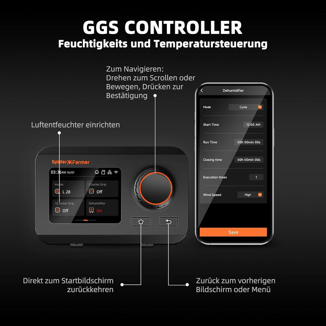 SPIDER FARMER Luftentfeuchter, 12L Pflanzenentfeuchter mit Feuchtigkeitsregelung, APP-Steuerung, 24H