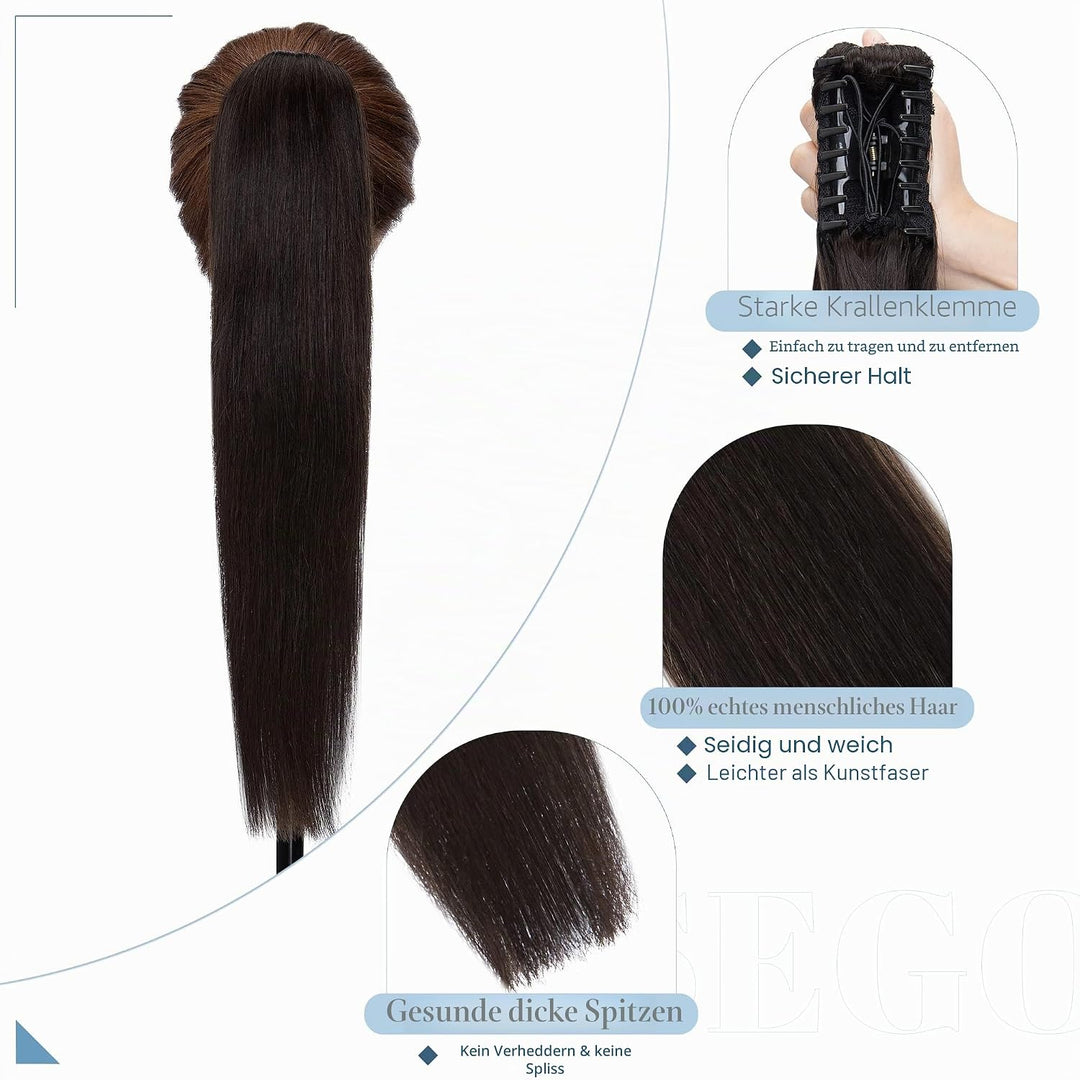 SEGO Ponytail Haarteil Echthaar Zopf Extension mit Klammer Clip in Pferdeschwanz Haarverlängerung 10