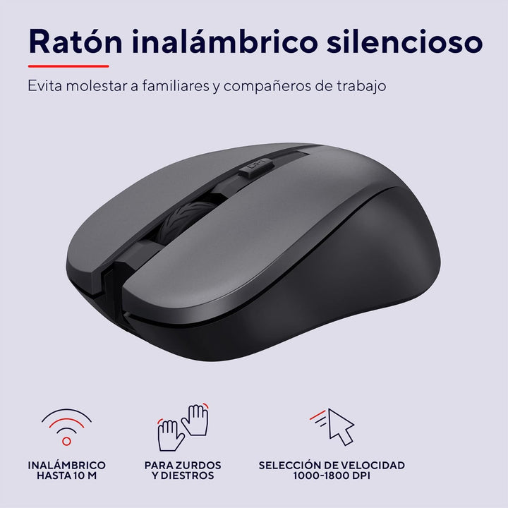 Trust Trezo Wireless Spanische QWERTY Tastatur und Maus, Langlebiges Design, leise und ergonomische