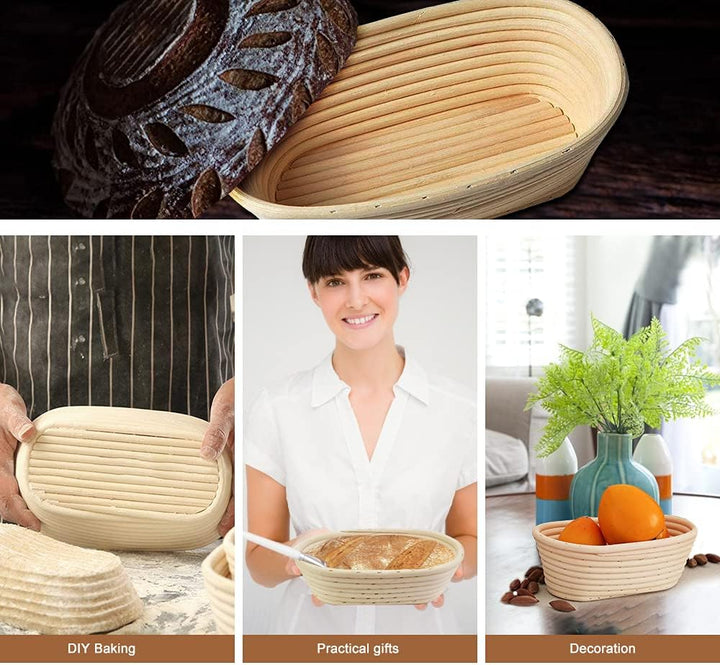 Gärkörbchen Set ø 25cm Gärkörbchen Oval Banneton Gärkorb Handgefertigter Rattan-Korb Brotform Brotko