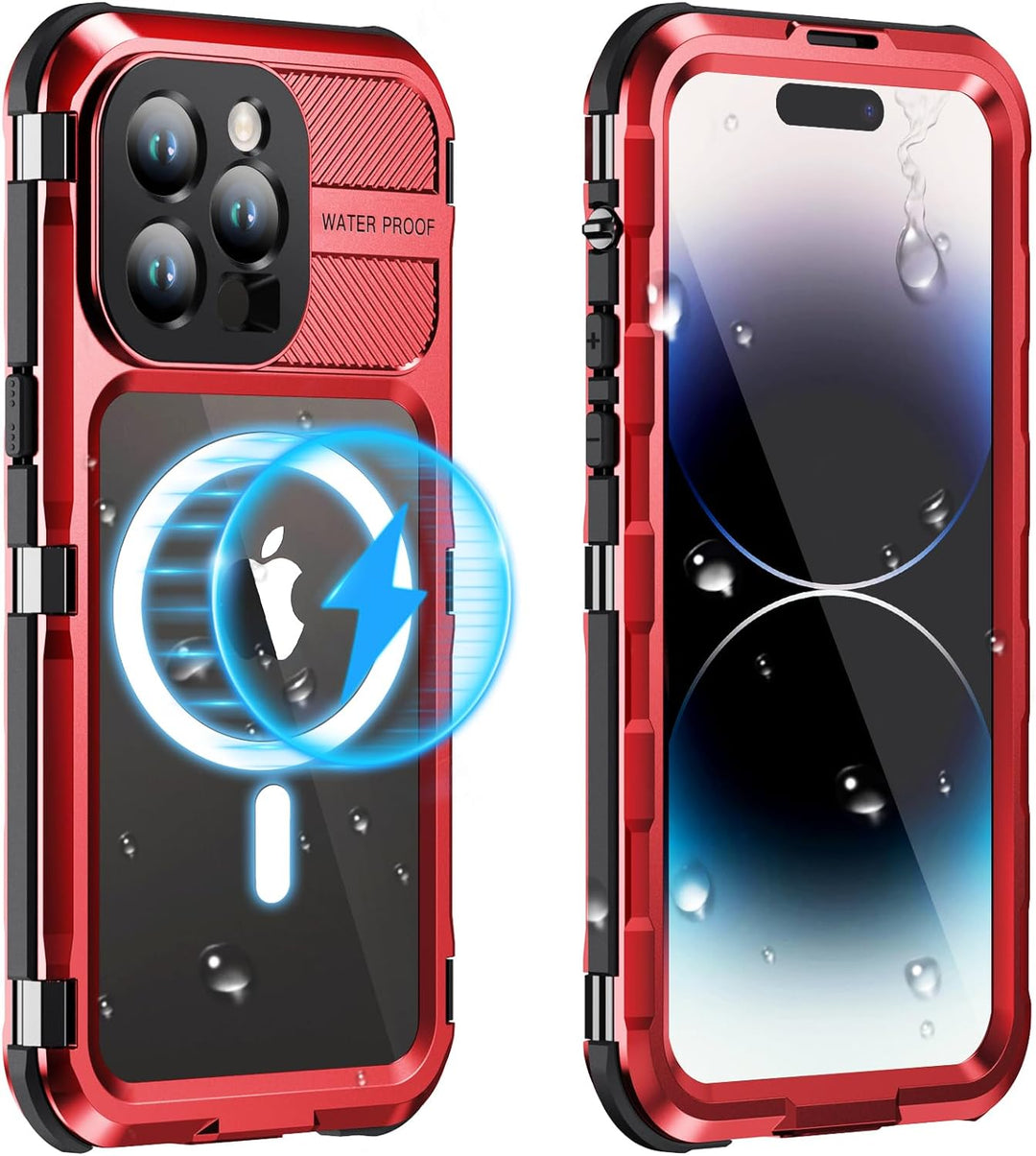 WIFORT für iPhone 14 Pro Hülle Wasserdicht mit MagSafe, 360 Outdoor Metall Schutzhülle mit Displaysc