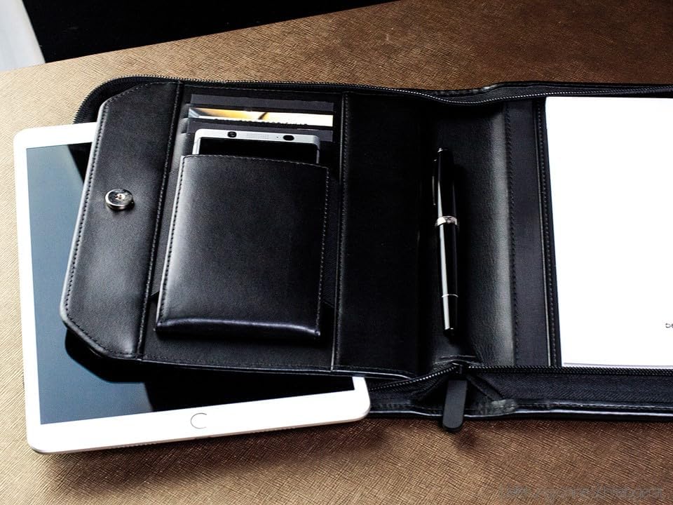 DELMON VARONE - Personalisierbare Tablet und Smartphone Schreibmappe DIN A5 aus Premium Boxcalf Lede