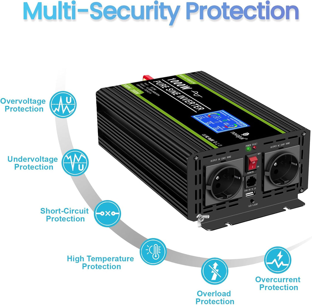 NOVOPAL 3000W Reiner Sinus Wechselrichter -Spannungswandler 24v auf 230v mit LCD Display Fehlercodes