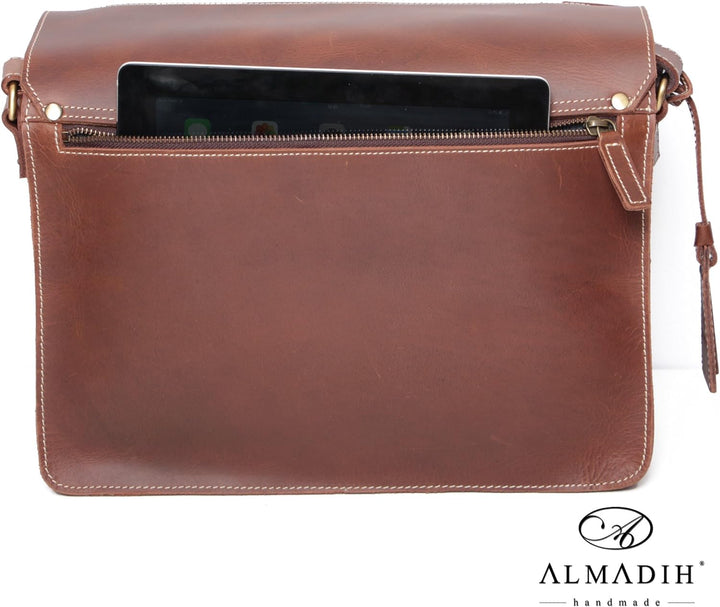 ALMADIH Leder Aktentasche Messenger *JON* handgefertigt aus robustem Premium Rindsleder braun Vintag