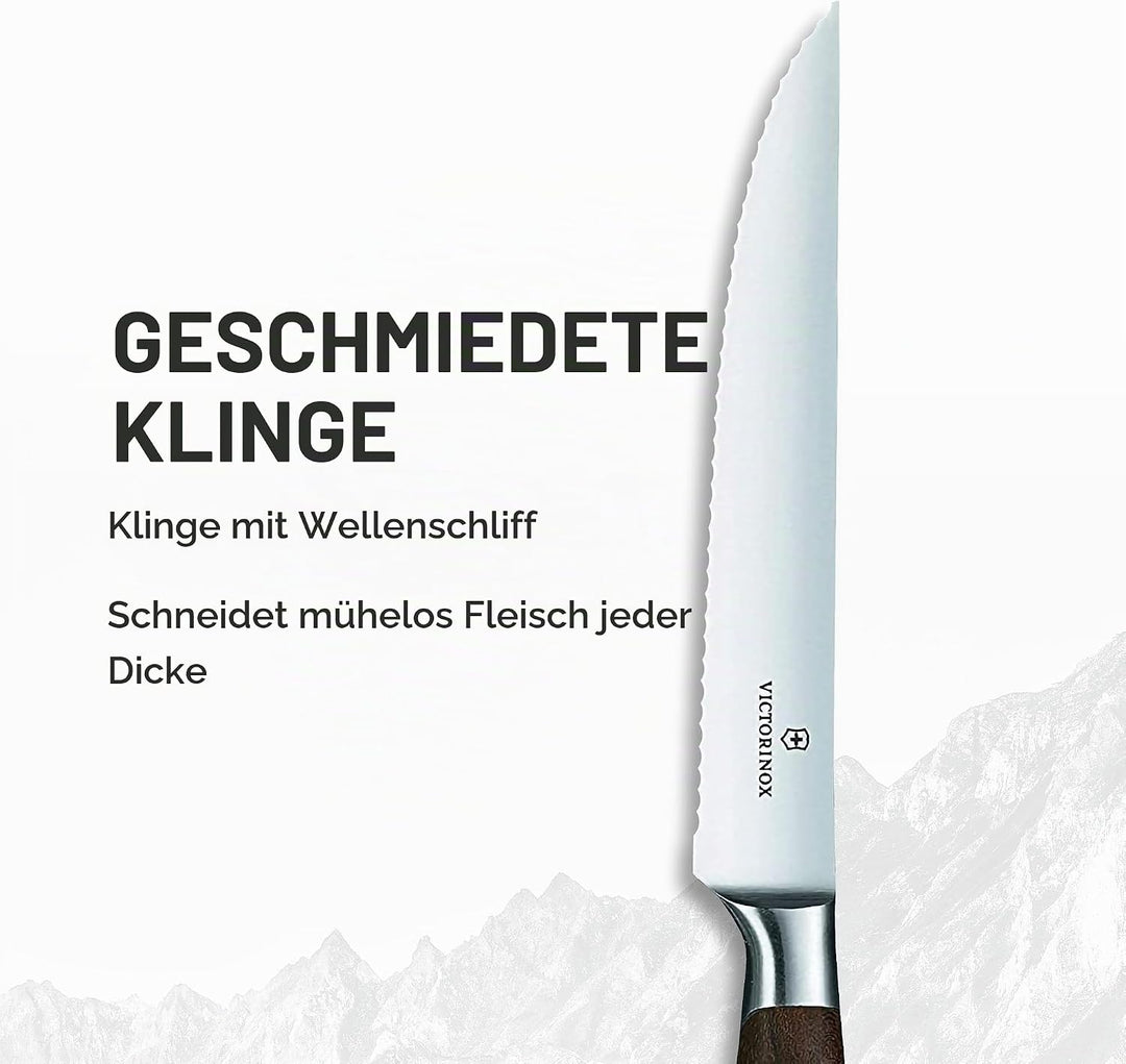 Victorinox, Grand Maître, Profi Steakmesser, Extra Scharfe Klinge, Wellenschliff, 12 cm, Edler Holzg