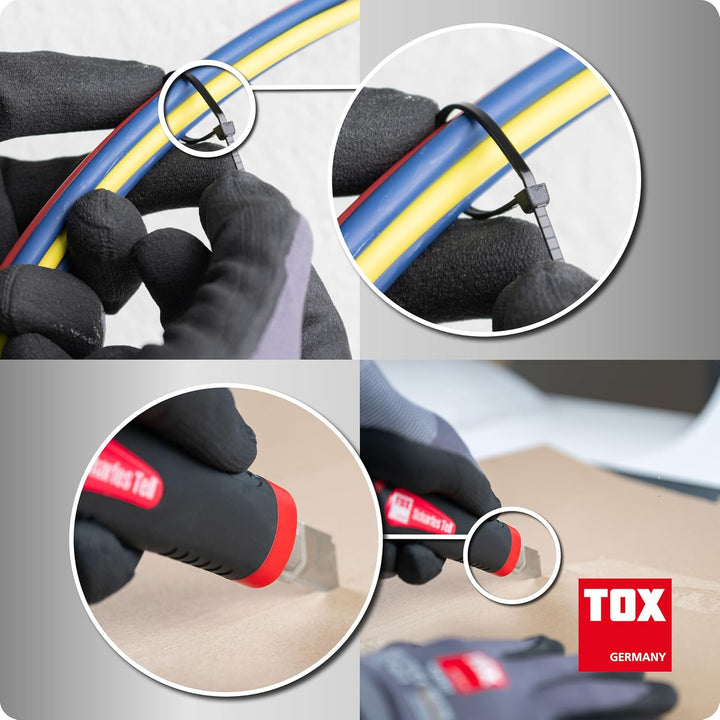 TOX Kabelbinder-Set Clip (300-tlg.) + Cuttermesser, Kabelbinder in 3 Grössen mit jeweils 100 Stück,
