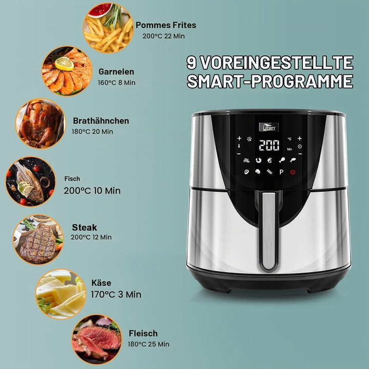 Heissluftfritteuse, Uten 7,5L Airfryer XXL Heissluftfriteuse mit Digitalem LED-Touchscreen, 9 Vorein
