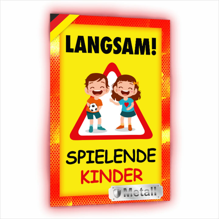 Sachverständigen-Zubehör® Achtung Kinder Sicherheit Schild XXL aus Metall [3 mm] mit Reflektoren [re