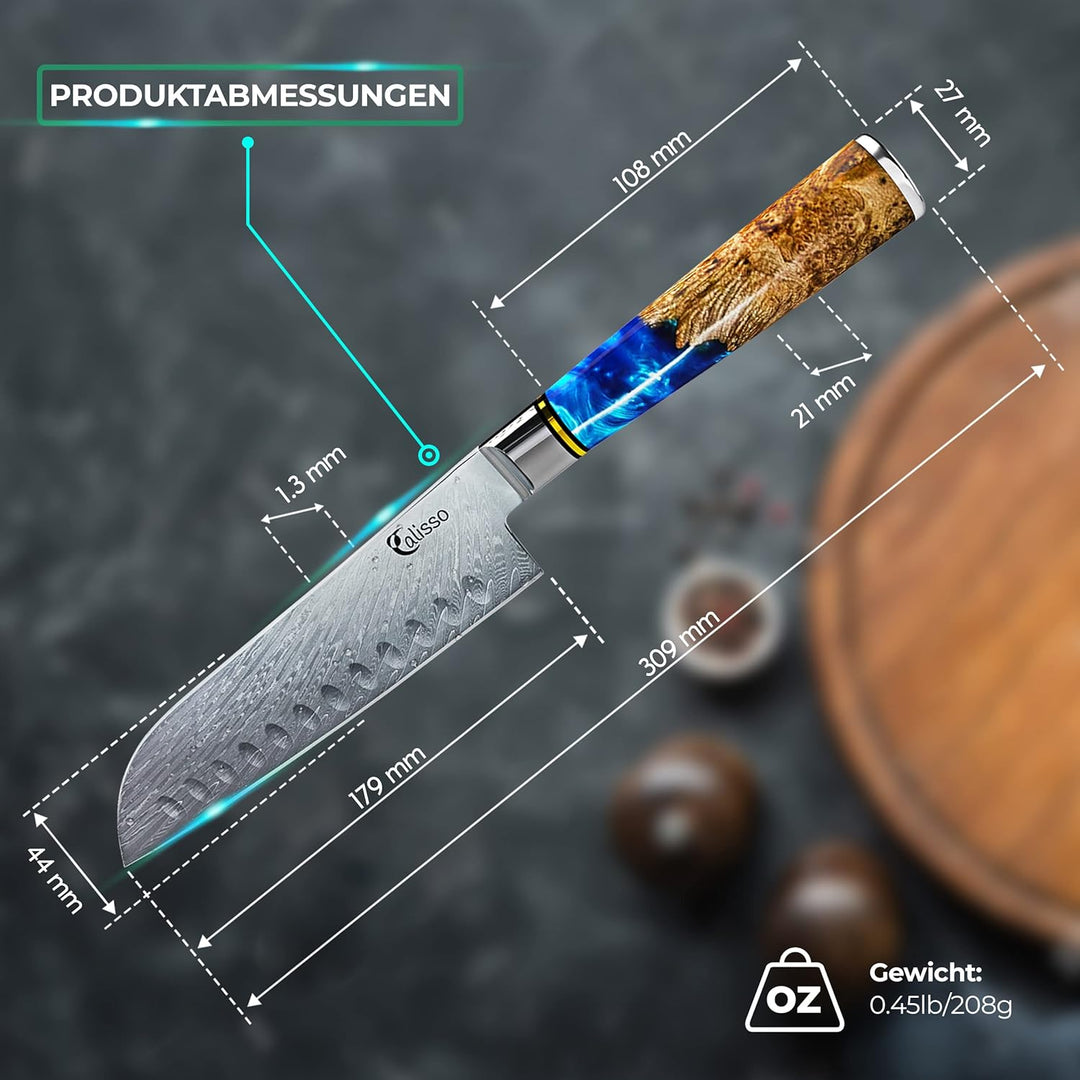 Calisso Santoku 67 Lagen Damaststahl - Damastmesser Küchenmesser, Japanisches