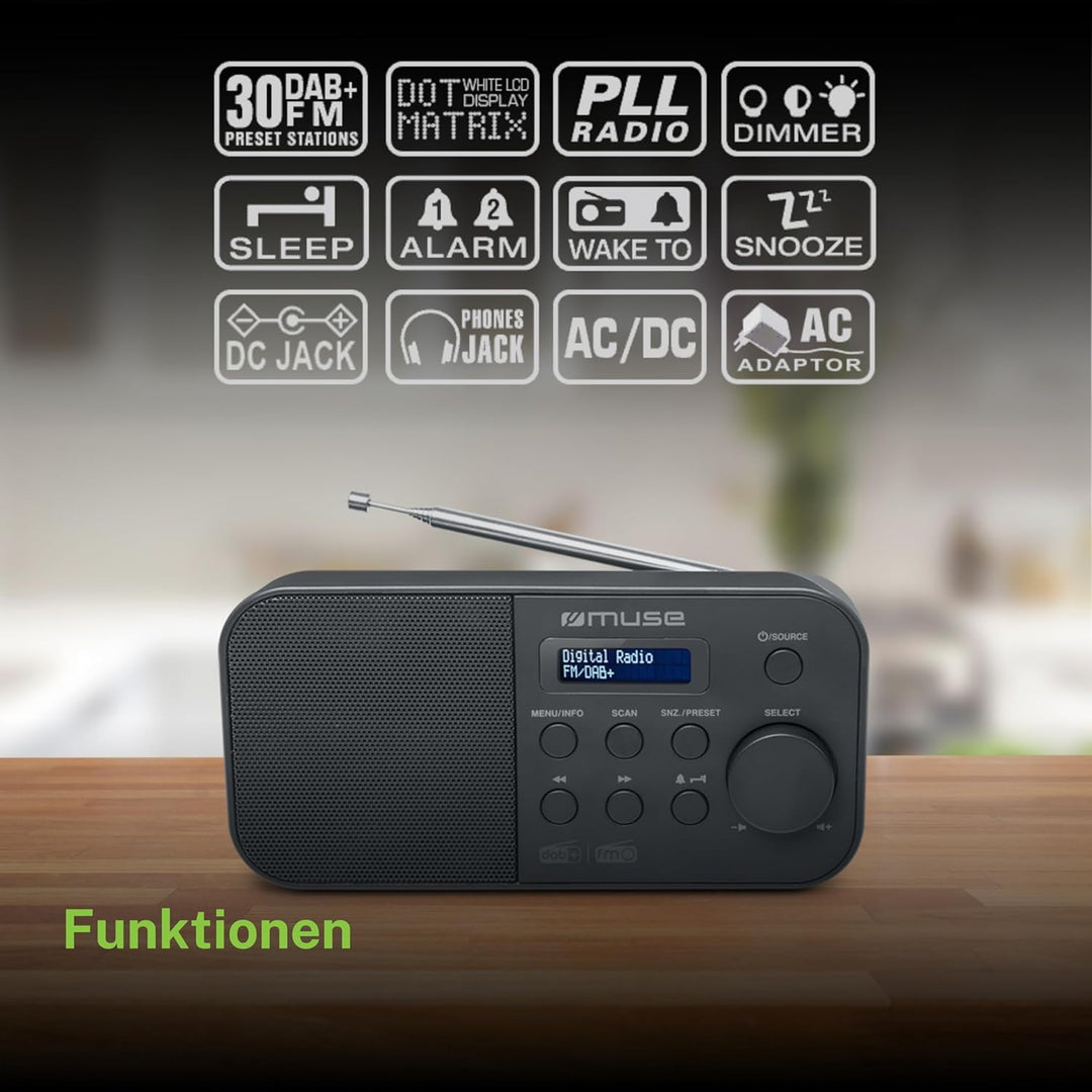 M-109 DAB+ tragbarer Radiowecker mit ausziehbarer Antenne | eingebautem Lautsprecher | AUX Anschluss