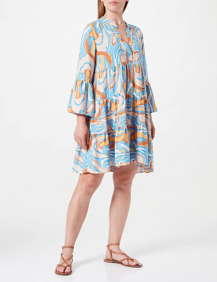 ONLY Women's ONLELLA Athena 3/4 V-Neck Dress WVN Kleid, Cloud Dancer/Aop:multi Color Art, L