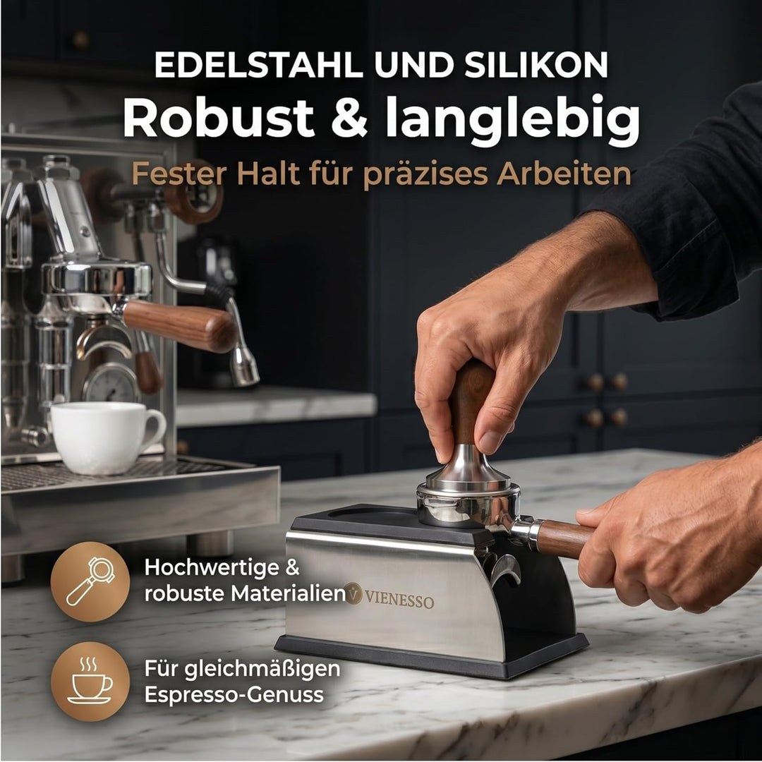 Erstklassige Tamperstation aus Edelstahl und Silikon - die perfekte Tamping-Station für alle Grössen