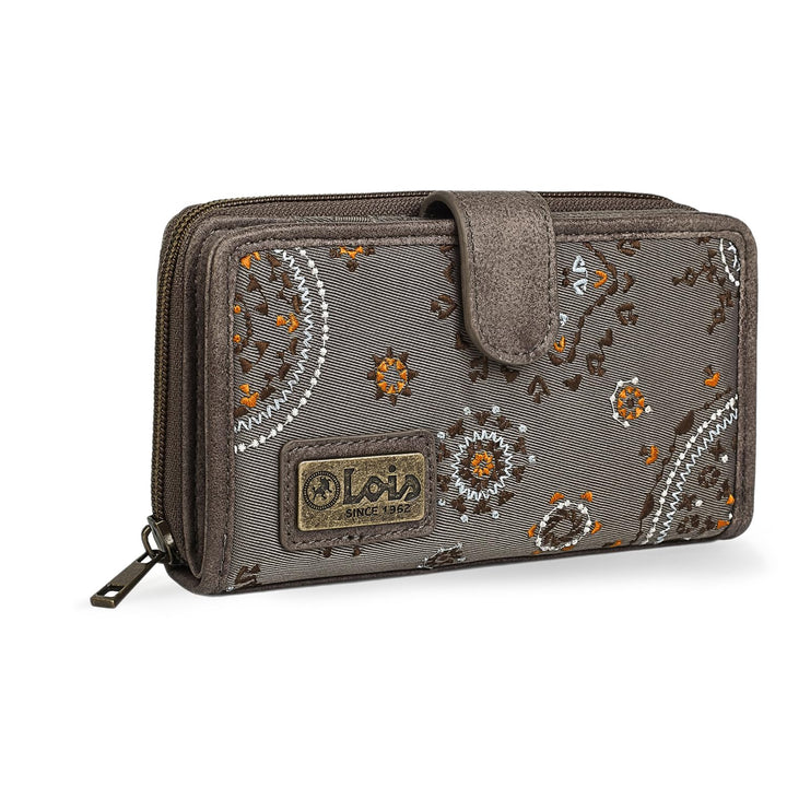 Lois - Brieftasche für Frauen bestickte mit Kartenhalter mit Mandala-Motiven. Canvas und PU-Leder fü
