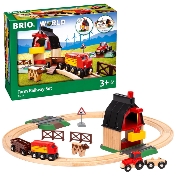 BRIO World 33719 Bahn Bauernhof Set - Holzeisenbahn mit Bauernhof, Tieren und Holzschienen - Kleinki