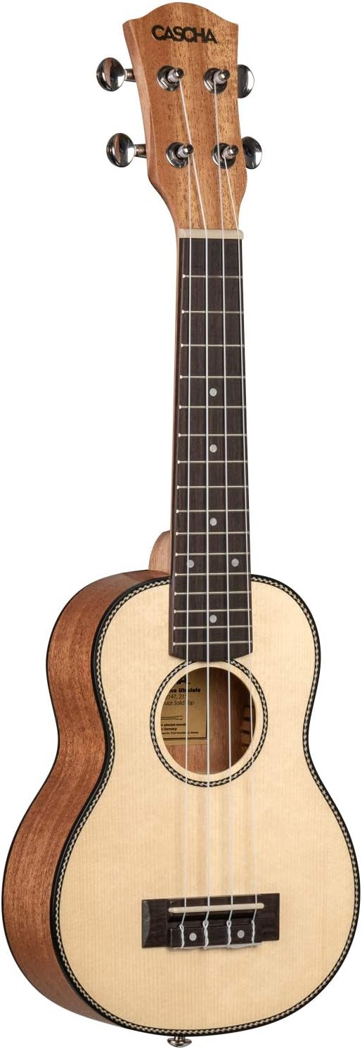 CASCHA Sopran Ukulele, Massive Fichtendecke, Solid Top, Hawaii Gitarre Starter Lern Set mit Zubehör,
