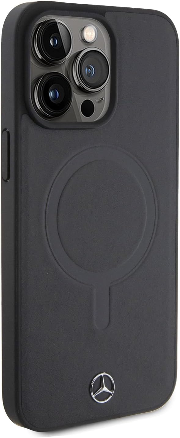CG MOBILE Mercedes-Benz Handyhülle kompatibel mit Magsafe und iPhone 15 Pro Max in Schwarz, Echtlede