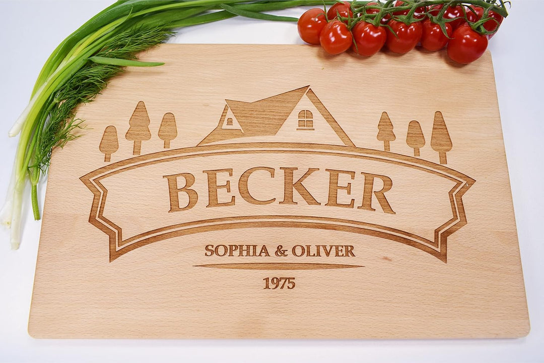 Personalisiertes Schneidebrett - Einweihung | Handgefertigt Frühstücksbrettchen für Käse, Brot | Ges