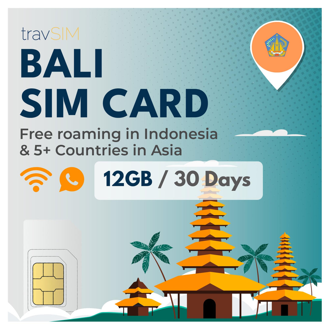travSIM Bali SIM-Karte | 12GB Daten | 4G/5G Geschwindigkeiten | Kostenloses Roaming in Indonesien &