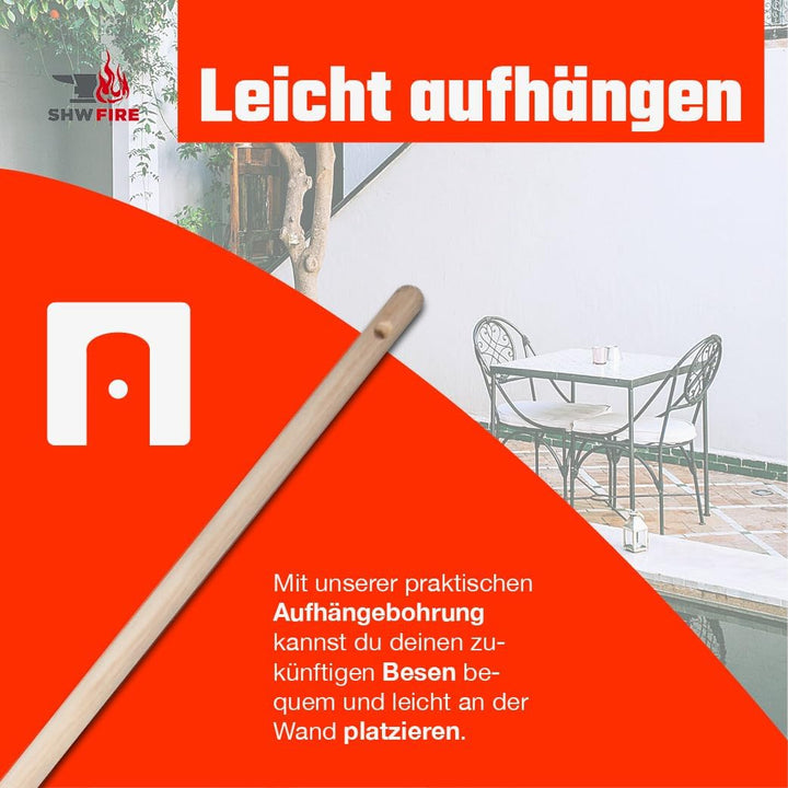 Laubbesen verzinkt, 47 cm breit, 135 cm Eschenholzstiel - robuster Fächerbesen &amp; Laubrechen für Laub