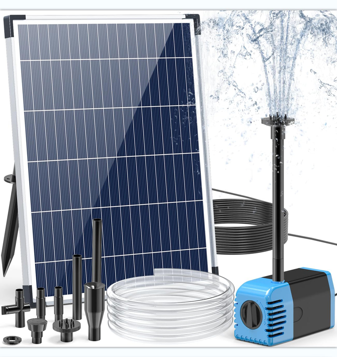 Biling Solar Springbrunnen für Aussen, 12W 605L/H Leise Teichpumpe Solar mit 4 Düsen und Schlauch, S