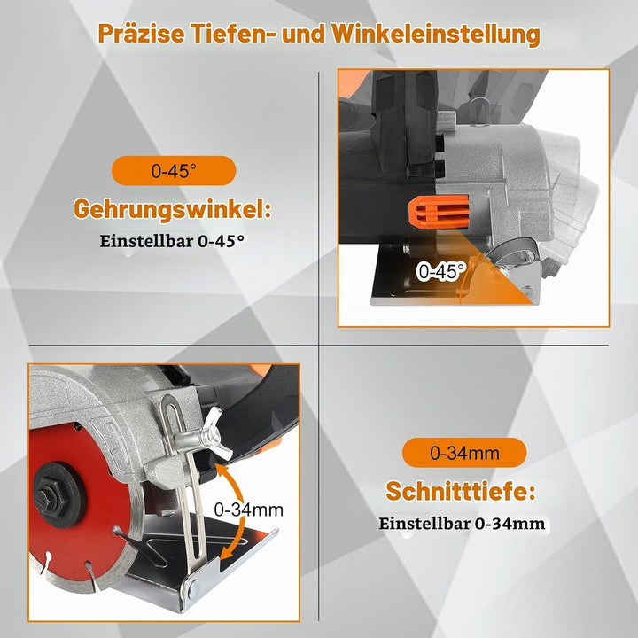 1300W Fliesenschneider Elektrisch, 0-45° Grad Fliesenschneider Nassschneider, Nass-/ Trocken Fliesen