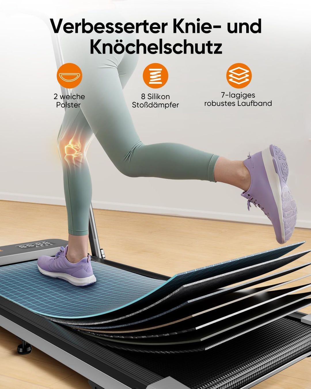 6 in 1 laufband für zuhause klappbar,Walking Pad mit Steigung 10% in 3 Stufen und Griff, Treadmill f