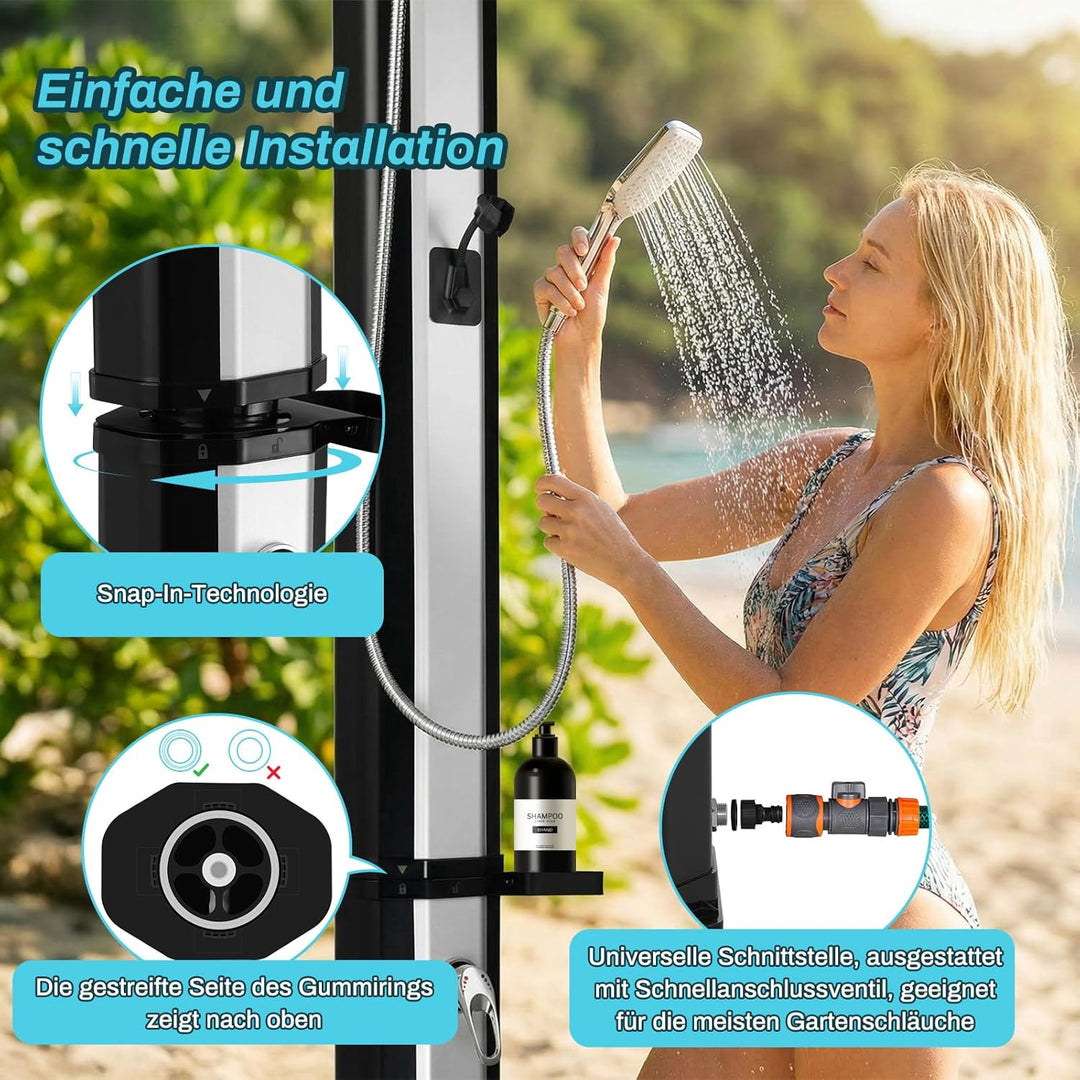 Solardusche, Solar Gartendusche 60 Liter inkl. Handbrause, 360° Duschkopf, Fussdusche, Gartenschlauc