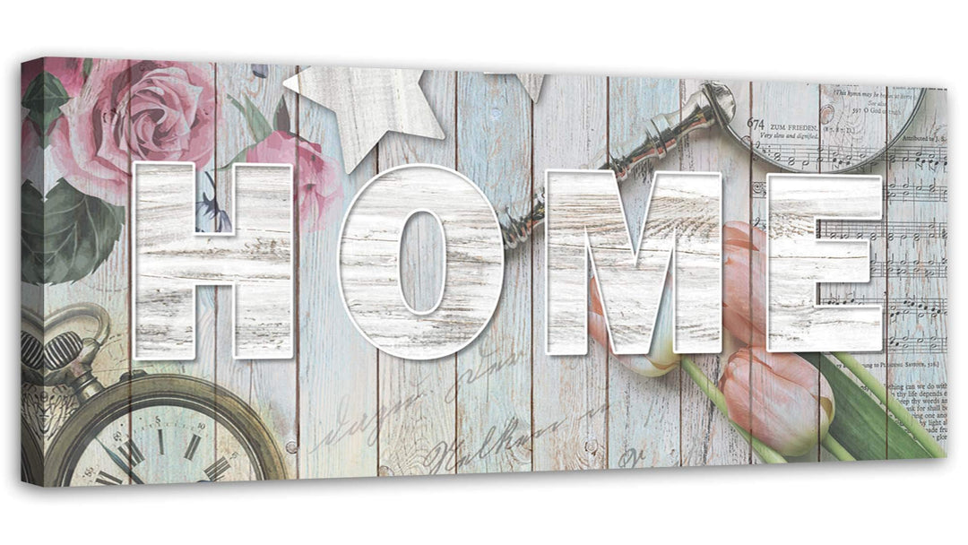 Feeby Vlies Leinwandbild Rustikal Shabby Chic Blumen 150x60 cm Wand Bild Kunstdruck Deko Wohnzimmer