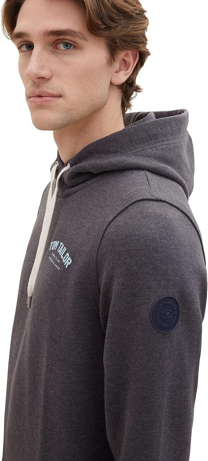 TOM TAILOR Herren Sweatshirt Hoodie mit Logo-Print XL 11086-dark Grey Melange, XL 11086-dark Grey Me