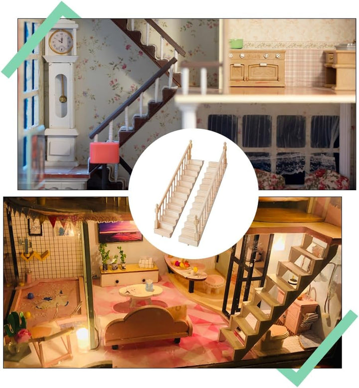 DICOSMETIC 2 Sets 2 Styles Miniature Puppenhaus Treppen 1:12 Massstab Holz Treppen Miniatur Deko Mit
