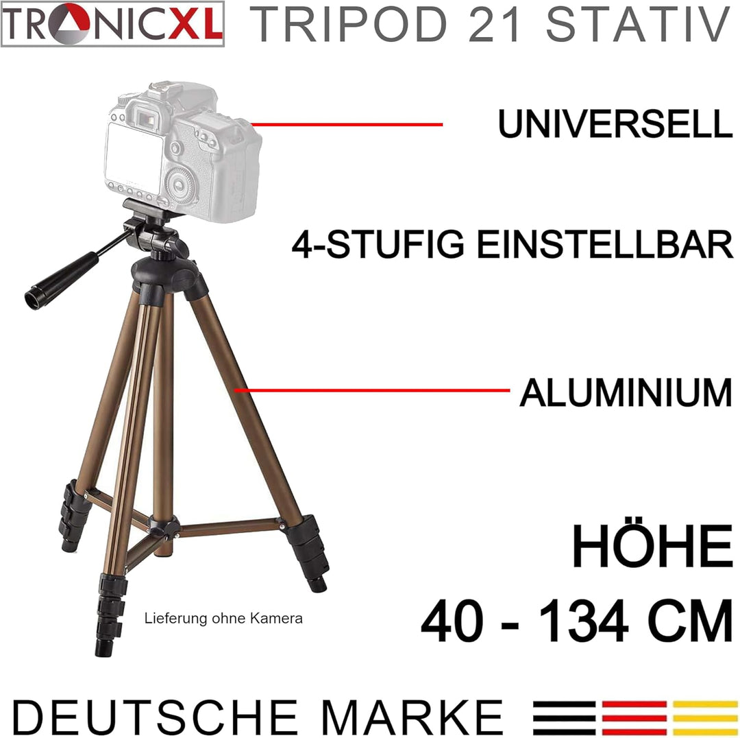 TronicXL 360° Tripod 21 Kamerastativ Stativ DSLR Aluminium 130cm für Dreibein Kamera Ersatzteil für