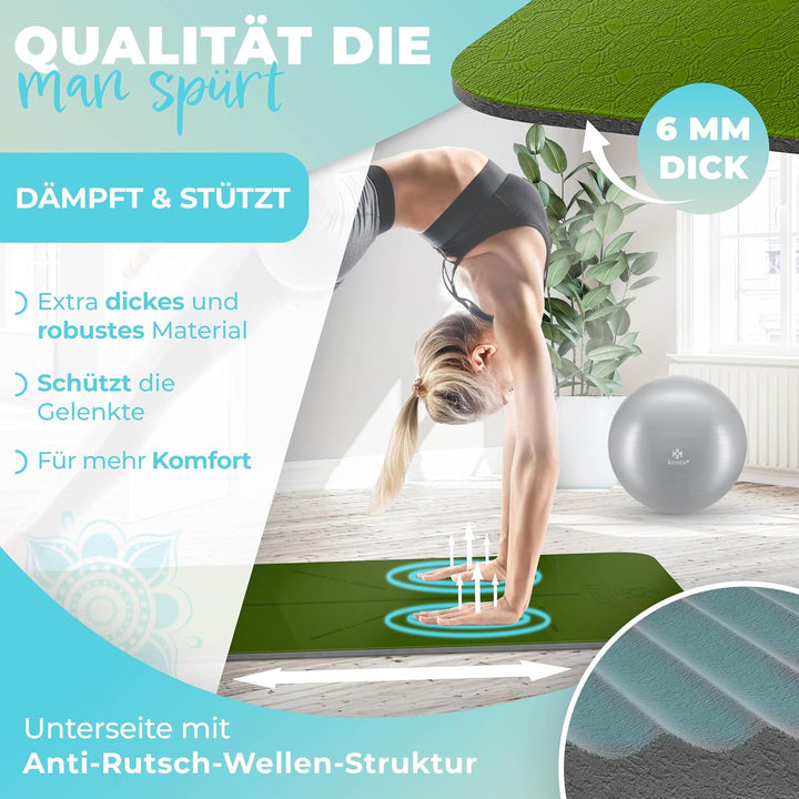 KESSER® Gymnastikmatte mit Tragegurt rutschfest TPE Yogamatte Gepolstert & rutschfest Fitnessmatte,