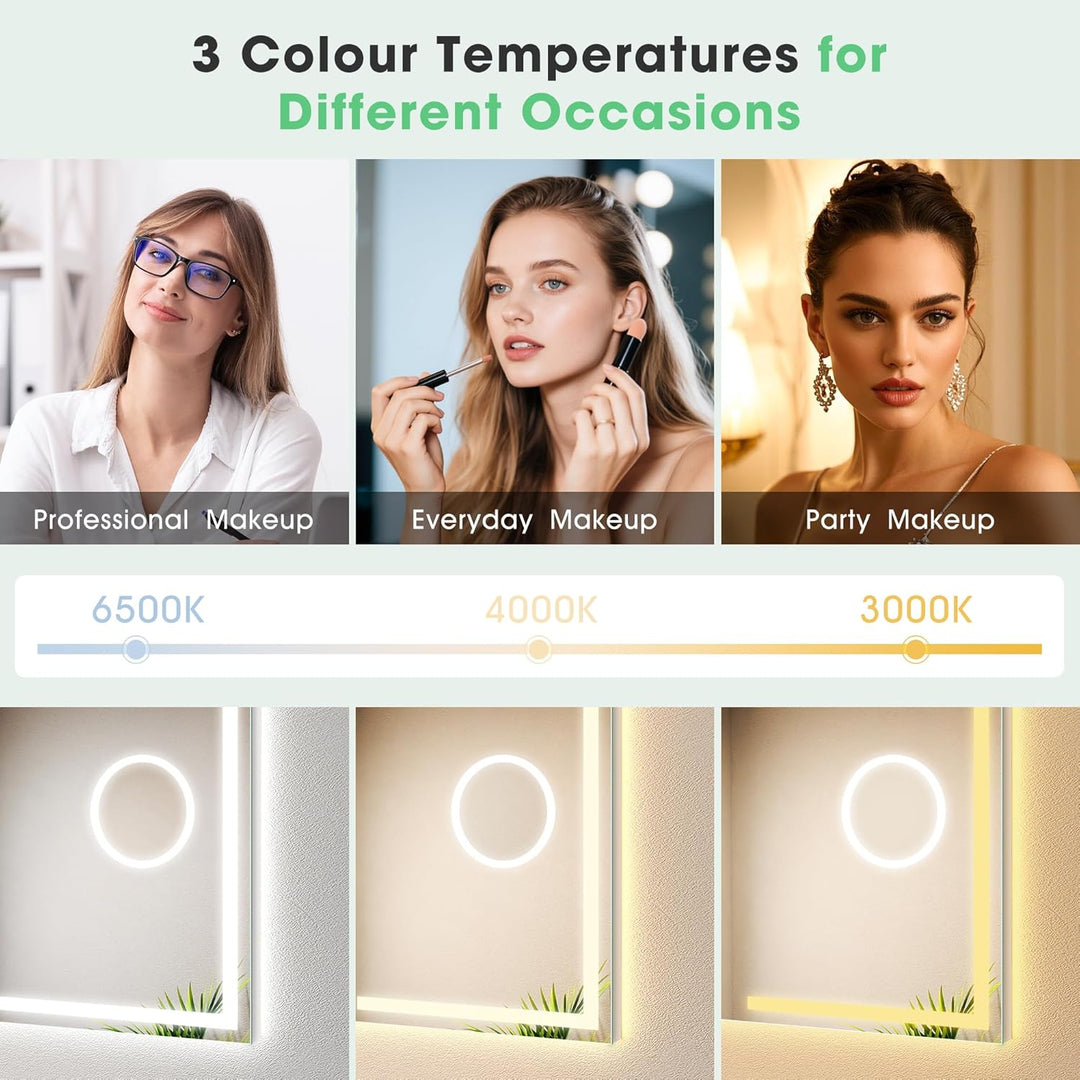 S'bagno Badspiegel-mit-Beleuchtung 100x70cm, Led-Badezimmerspiegel-mit-Licht, 5X Vergrösserungsglas,