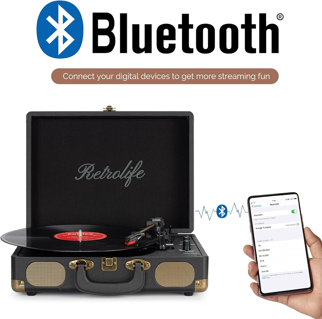 Vinyl Plattenspieler 3-Gang 33/45/78 U/min im Koffer-Stil Bluetooth Tragbaren Schallplattenspieler m